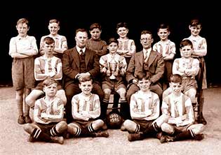 School football team photo damage repaired